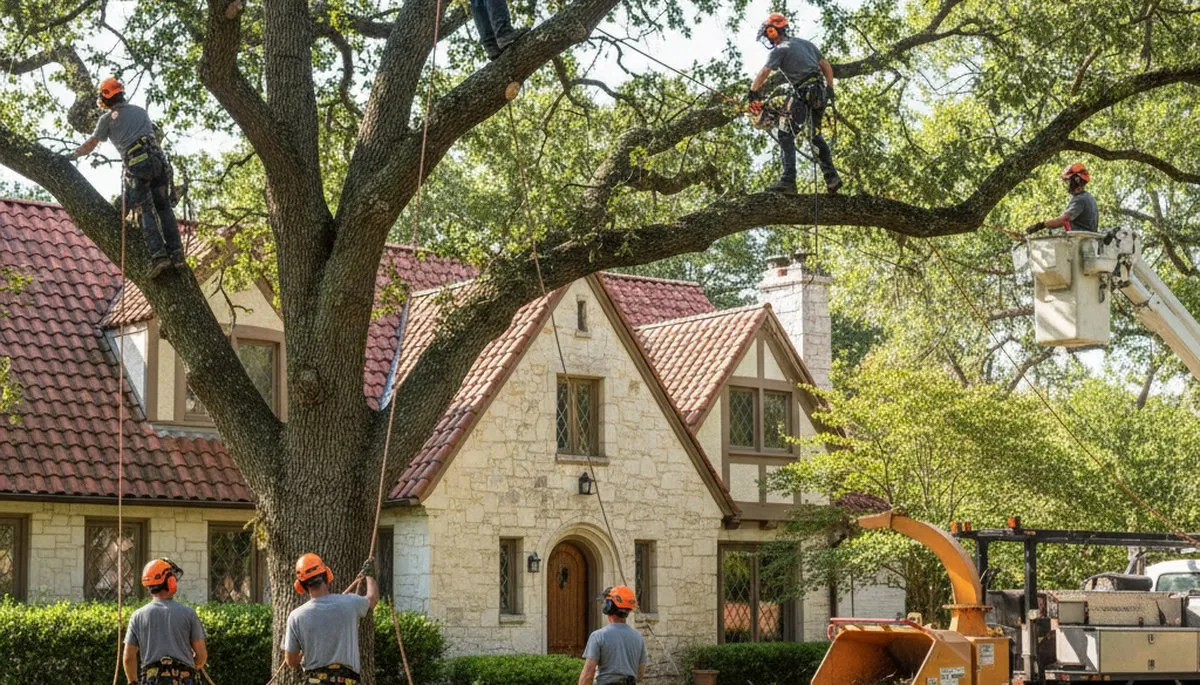 Tree service crew removing a tree in Sarasota, FL for safe property maintenance